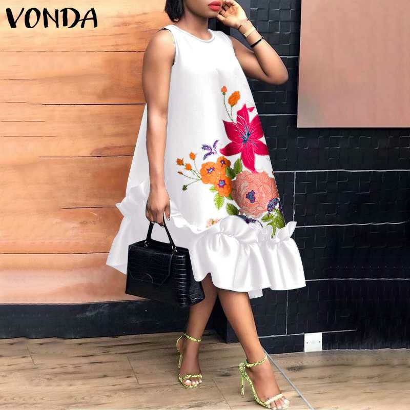 Vintage kobiety Midi sukienka letnie sukienki 2023 VONDA moda plaża kwiatowy Print potargane Tank Vestidos