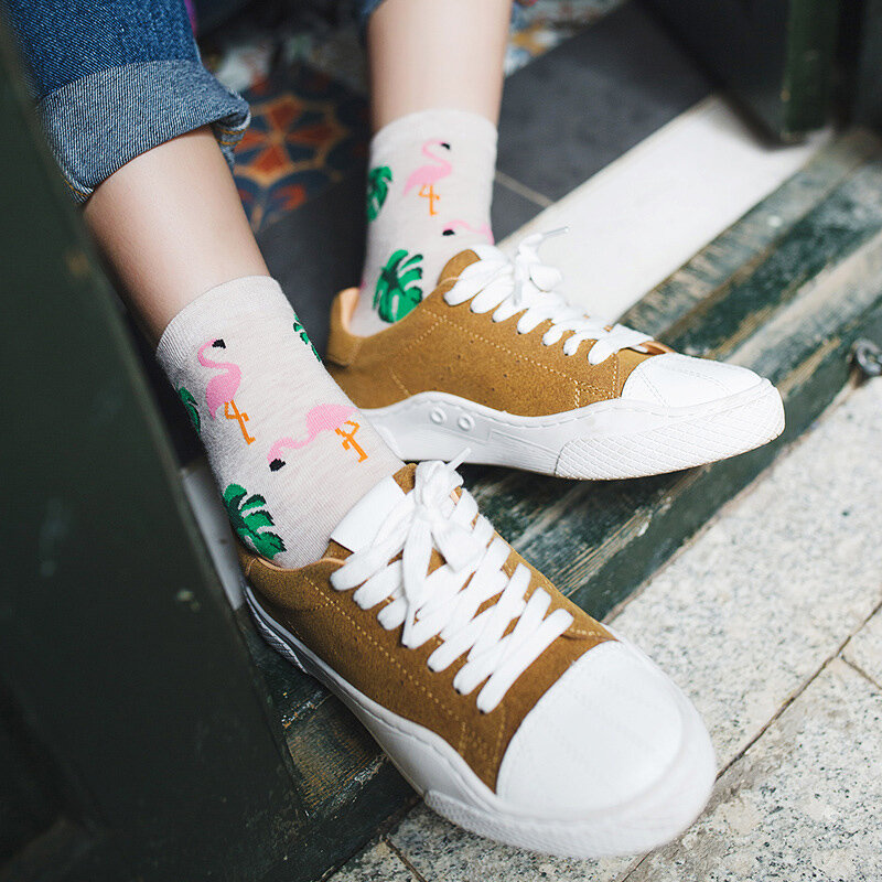 Moda jacquard padrão arte meias bonito engraçado meias animal cactus 1 par de algodão coreano feminino plantas impressão meias