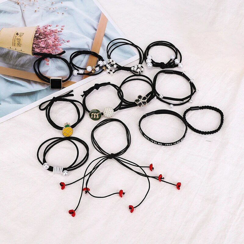 Ensemble d'élastiques à cheveux perlés pour filles, 8 pièces/12 pièces, nœuds en caoutchouc, accessoires pour cheveux coréens, 2020