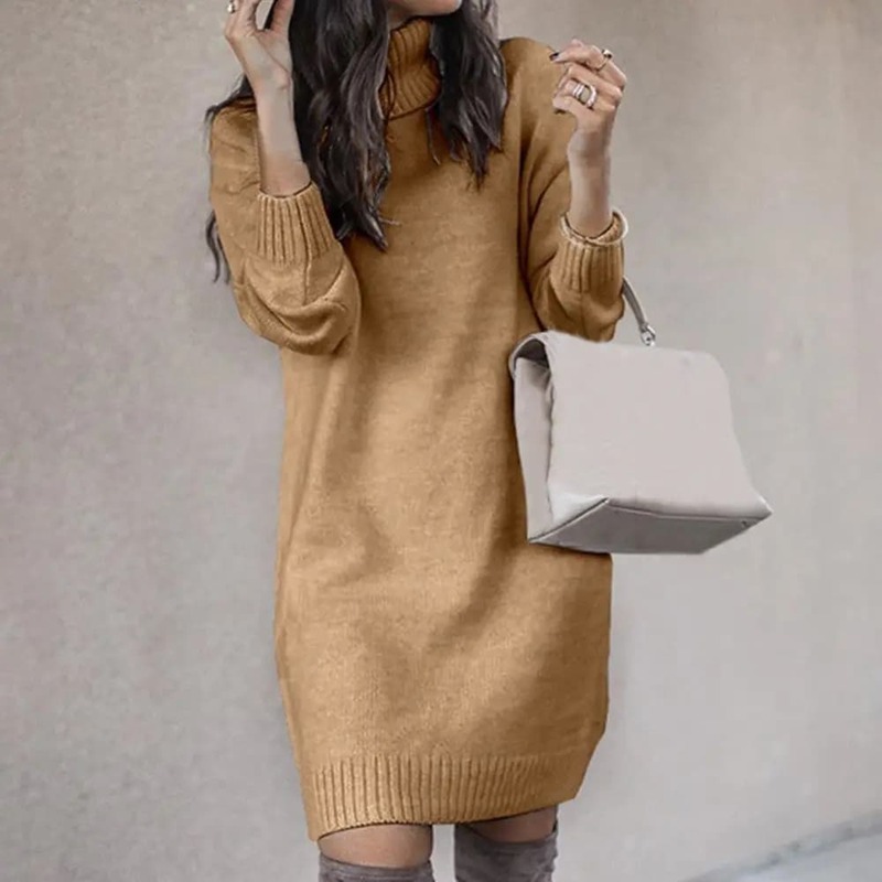 Turtleneck Long Sleeve Sweater Dress Women's sweaters Loose Tunic Knit Pullovers Sweater Casual Knitted Dresses upgrade 
