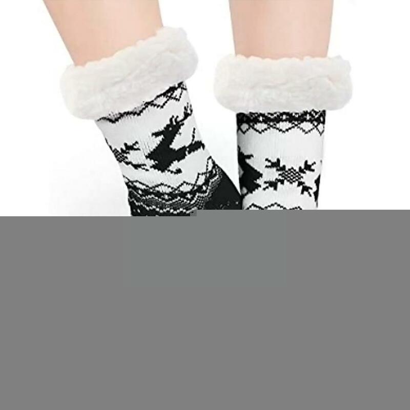 Outono inverno feminino chinelos casa meias de natal dos desenhos animados pelúcia macio quente veludo antiderrapante meias alce tapete meias a4j9