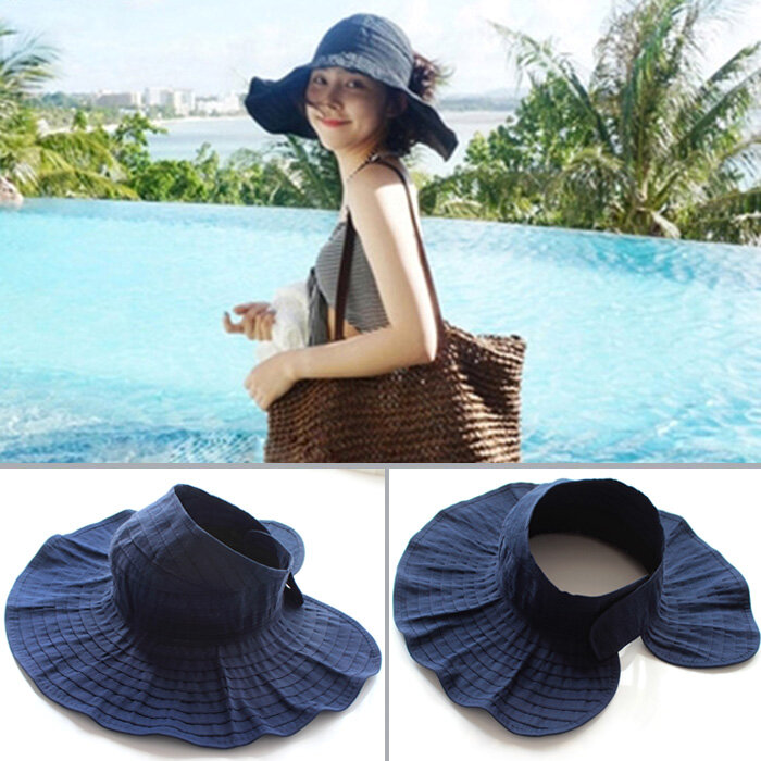 Chapéu de sol de verão feminino chapéu de proteção solar viagem all-combining dobrável casual estilo coreano rolo de ar topo de pano boné all-matching
