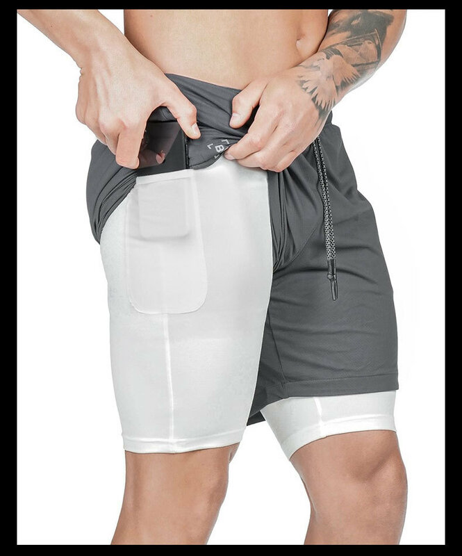 New men's Sports And Leisure Double-Layer Shorts Two-In-One Quick-Drying Jogging Basketball Training Fitness Fitness Five-Point