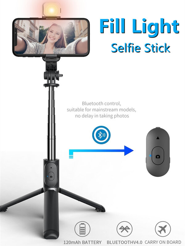Legal dier 2022 sem fio bluetooth selfie vara dobrável mini tripé com luz de preenchimento do obturador bluetooth para smartphone