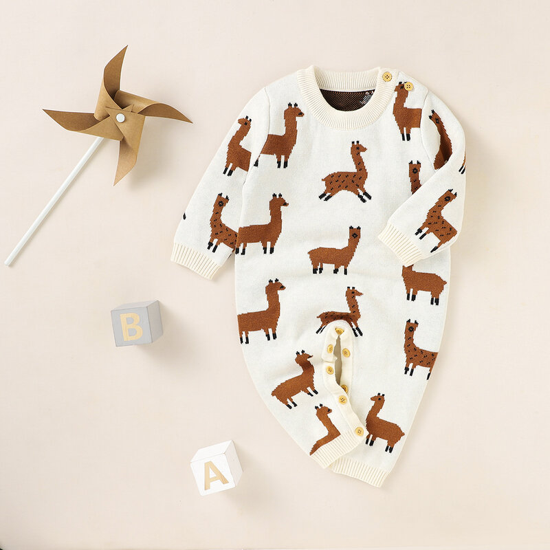 Детский комбинезон с длинным рукавом, осенний зимний свитер, свитер для младенцев, мужская и женская одежда для младенцев, детская одежда