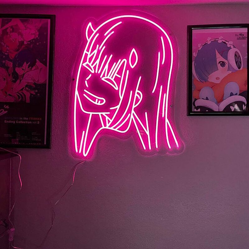 Неоновая светодиодная аниме-Вывеска «Zero Two Girl», визуальный настенный шнурок с подсветкой, неоновые вывески, неоновый декор, лампа для новоро...