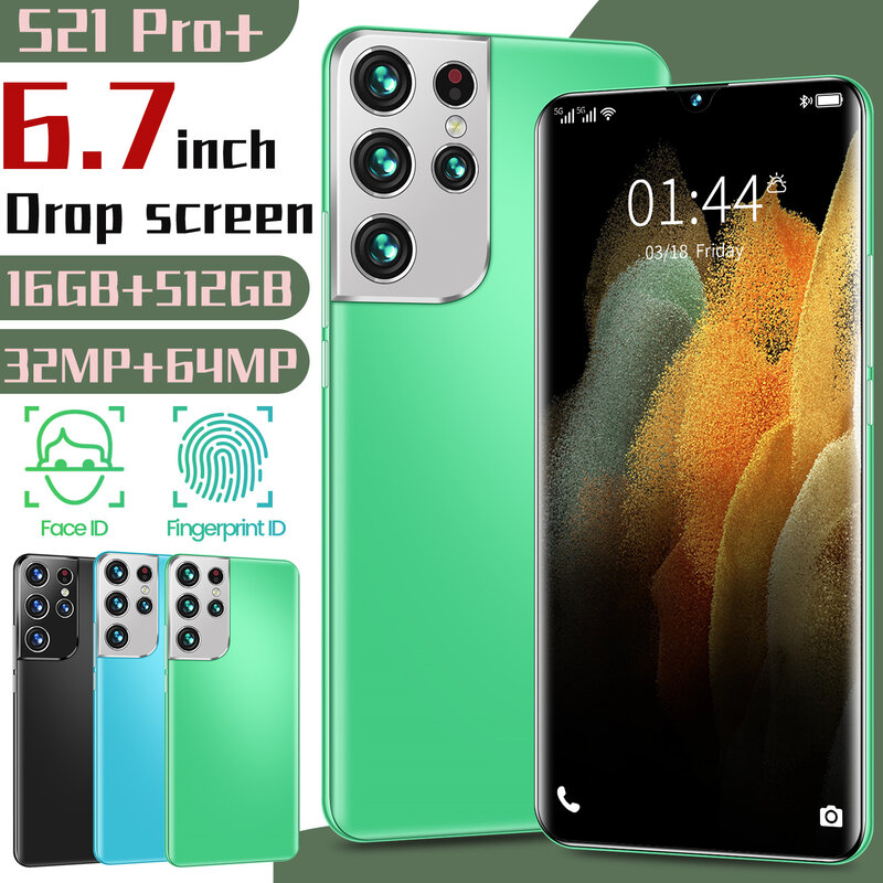Global Version S21 Pro 5G Smartphone 6.7 Inch Screen 6000mAh Large Battery Snapdragon888 16GB 512GB 32MP 64MP Camera Face ID