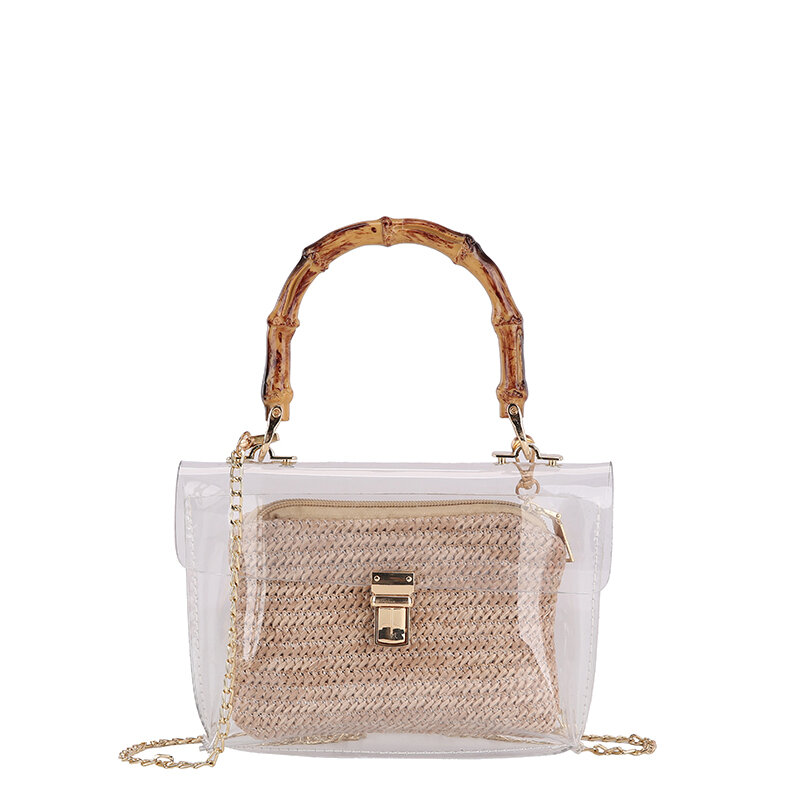 Summer Fashion Ladies Handbag PVC Transparent Shoulder Bag Clear Luxury Small Square Bag High Quality Package Brand Summer Beach