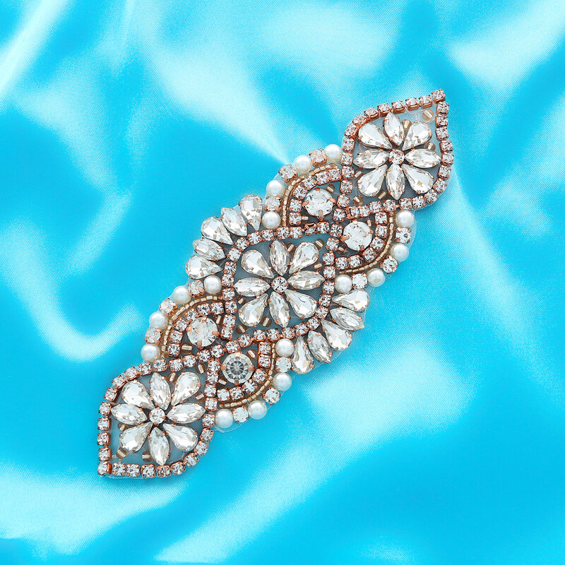 SESTHFAR-Cinturón de novia hecho a mano, apliques con abalorios de cristal con forma de diamante, plata, oro rosa, hierro