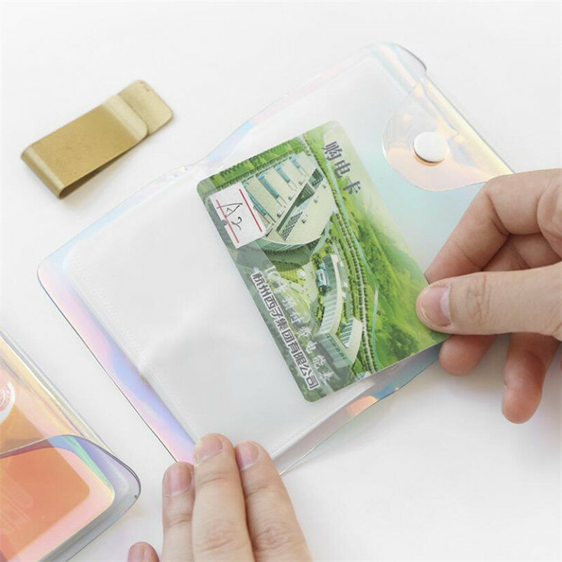 Novo pvc laser transparente id titular do cartão de dinheiro dos homens negócios rfid bloqueio carteira cartão de crédito protetor caso bolso bolsa