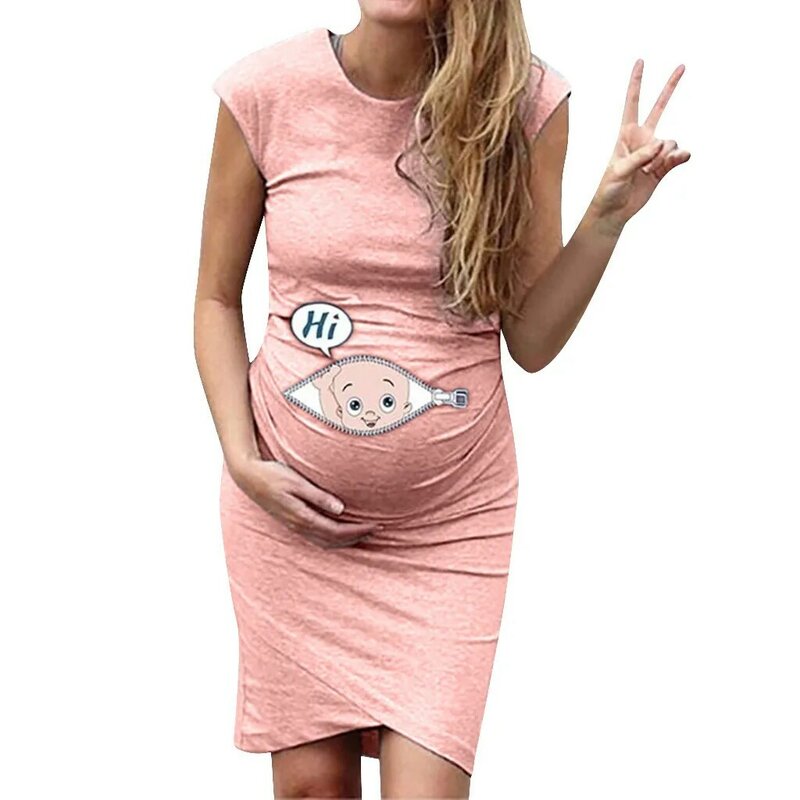 Женское платье для беременных, платье без рукавов с принтом в виде букв из мультфильма, Одежда для беременных, лето 2020