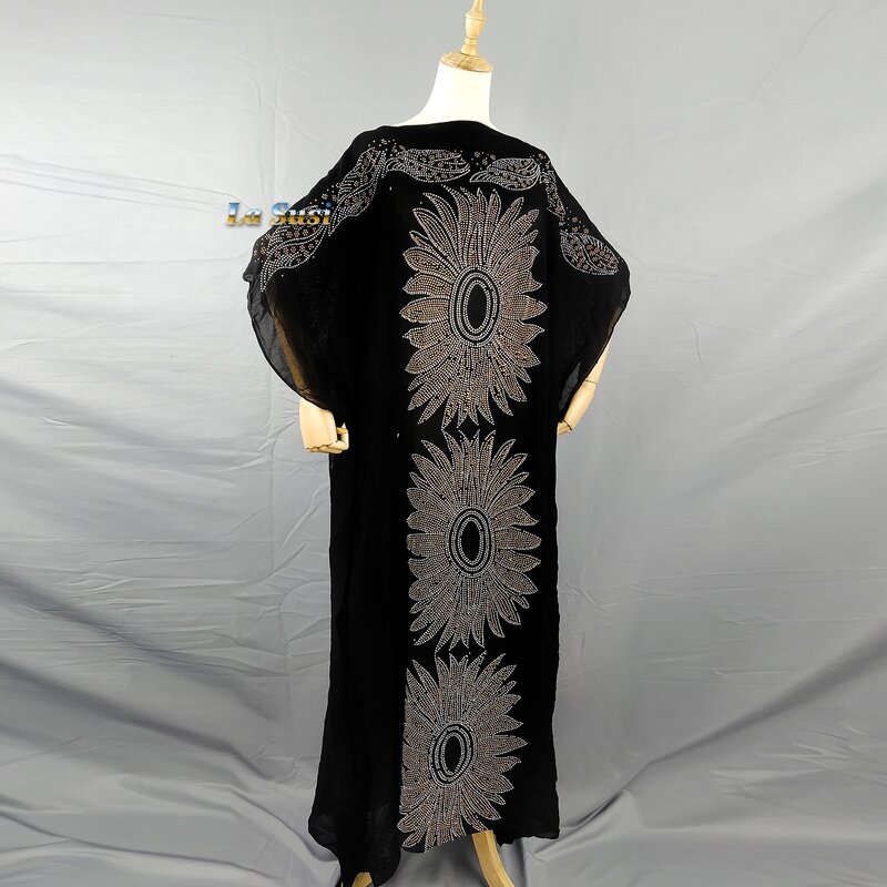 Caftan vestido islâmico abaya, vestido plus size de algodão chiffon africano feminino, vestido casual com pedras de tamanho solto ldbrindo