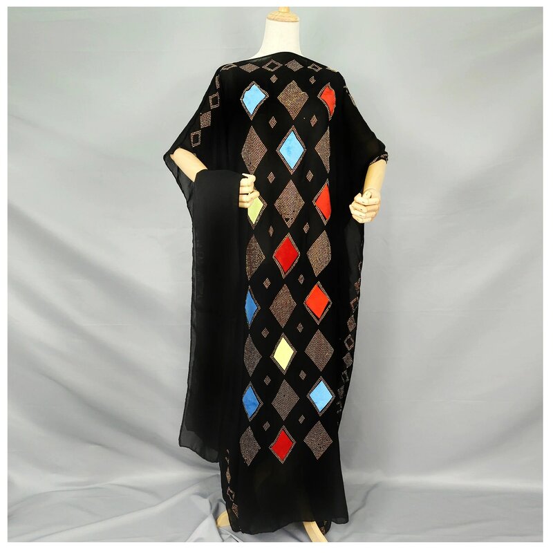 Vestidos africanos Kaftan Abaya, ropa islámica colorida de terciopelo, moda de diamante Boubou, turbante de algodón, vestido largo para señora LD514