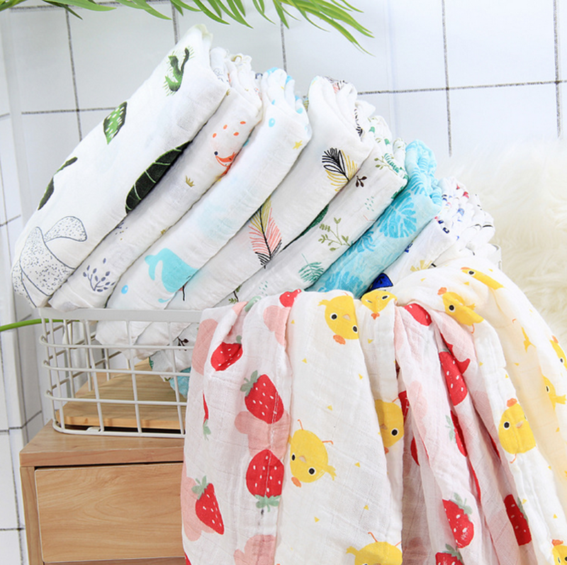 Couverture d'emmaillotage pour bébé, mousseline de bambou, serviette de bain pour enfant, couverture de literie pour nouveau-né, en coton, 110x110cm