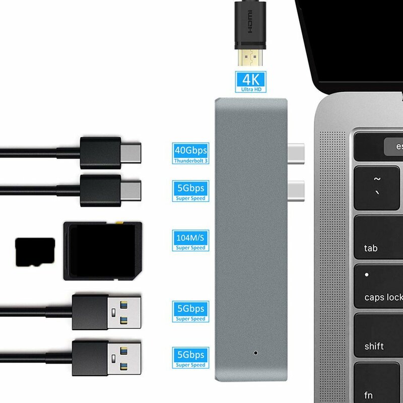 USB 3.1ประเภท-C ถึง HDMI Adapter 4K Thunderbolt 3ฮับ USB C Hub 3.0 TF SD Reader PD สำหรับ MacBook Pro/Air
