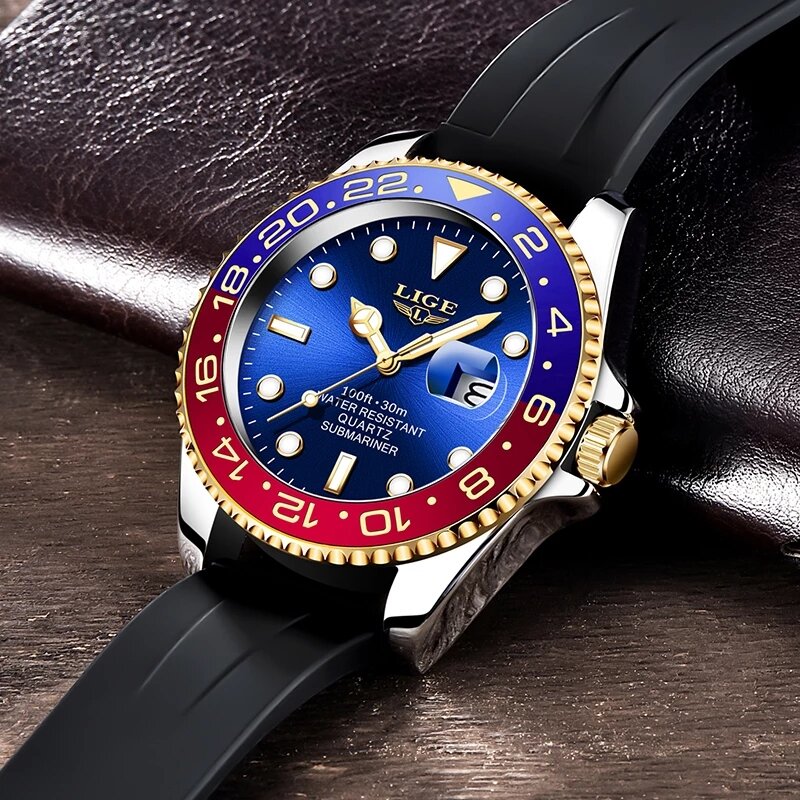 2021ใหม่ LIGE Mens นาฬิกาแฟชั่นธุรกิจนาฬิกาควอตซ์กันน้ำนาฬิกาข้อมือผู้ชาย Luxury ซิลิโคน Ligh กีฬานาฬิกาช...
