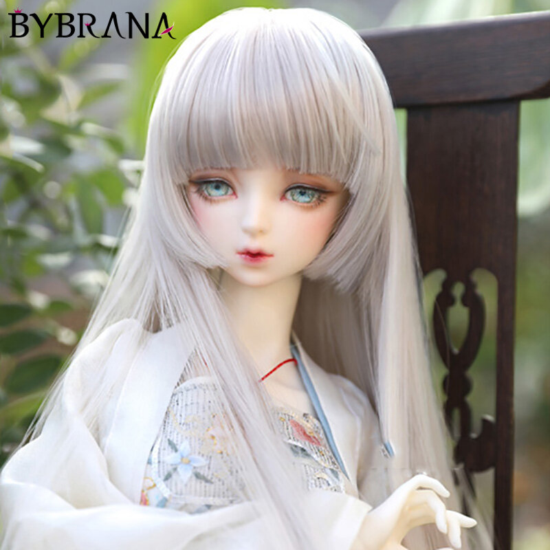 Bybrana BJD Doll Wig 1/3 1/4 1/6 1/8 Size Black Hair Three Knife Bangs High Temperature Fiber Wig 25 Colors Can Be Customized
