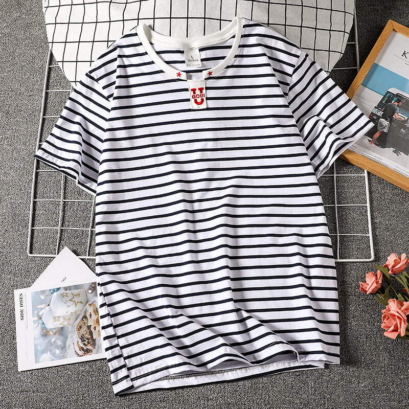 2021 New Cotton Fashion Summer Men's T-shirt Short Sleeve Top Classic Striped Color Oversized T Shirt Tops Tee футболка оверсайз