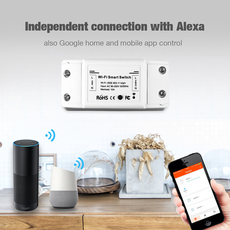 WiFi 스마트 라이트 스위치 모듈 범용 차단기 타이머 DIY 스마트 라이프 APP 무선 원격 제어 Alexa Google 홈과 함께 작동