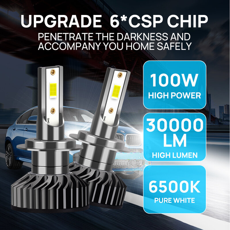 Bombilla LED para faro delantero de coche, luz antiniebla de 12V, CSP, 2 piezas, H4, H7, 12000LM, 6500K, H1, H3, H11, H13, H27, 880, 9005, HB3, 9006, HB4, 9007