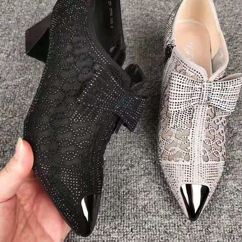 Zapatos de tacón gruesos huecos con diamantes de imitación, Sandalias de tacón hermosas y cómodas para fiesta, boda, tienda NYZ