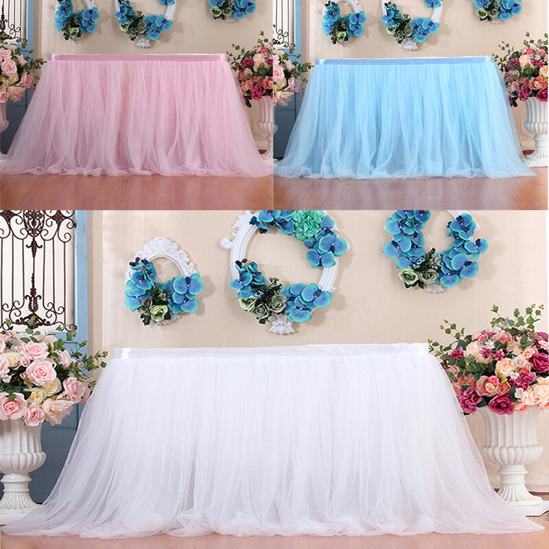 100x80CM Wedding Party Tutu Tulle Table Skirt Tableware Cloth Baby Shower Wedding Party Home Decor Table Skirting Birthday Party