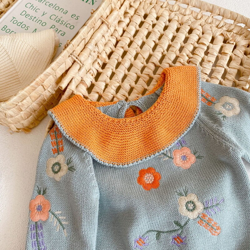 2021 New Autumn Baby Girls 2 pezzi set maniche lunghe increspature maglione Pullover pantaloncini di lana punto aperto Top abiti per bambini E6060