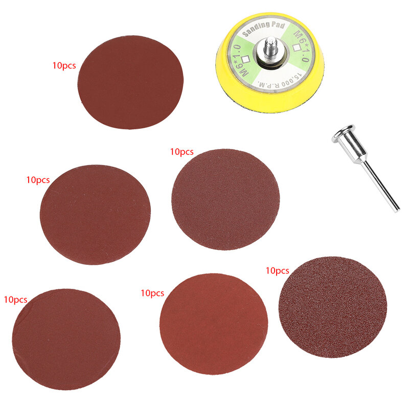 60PCS 2-Polegada Forma Redonda Red Discos de Lixa 100 240 600 800 1000 2000 # Grit Areia Papéis lixa 8 Buraco Pad Lixadeira Polimento