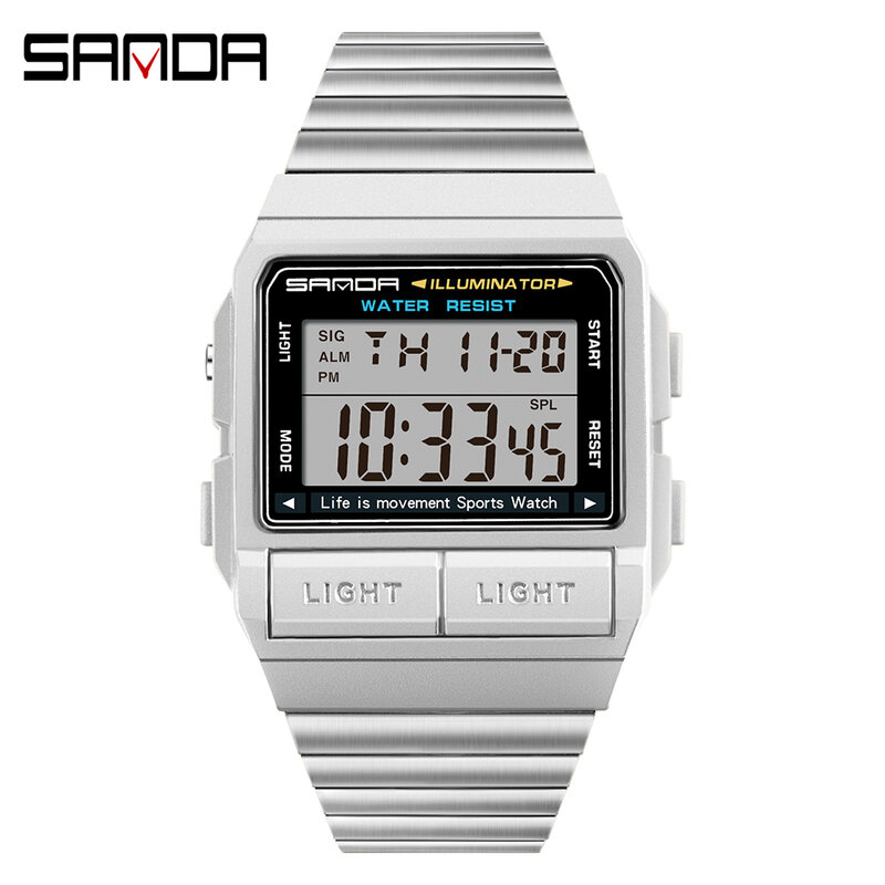 SANDA-Reloj de pulsera deportivo para Hombre, cronógrafo electrónico Digital, LED, Vintage, resistente al agua hasta 50M