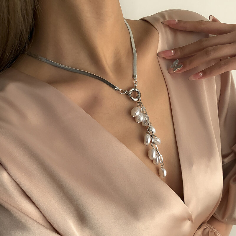 Set Boho Kalung Mutiara untuk Wanita 2021 Estetika Pria Ular Leher Rantai Manik Liontin Kalung Wanita Perhiasan Di Leher Emo