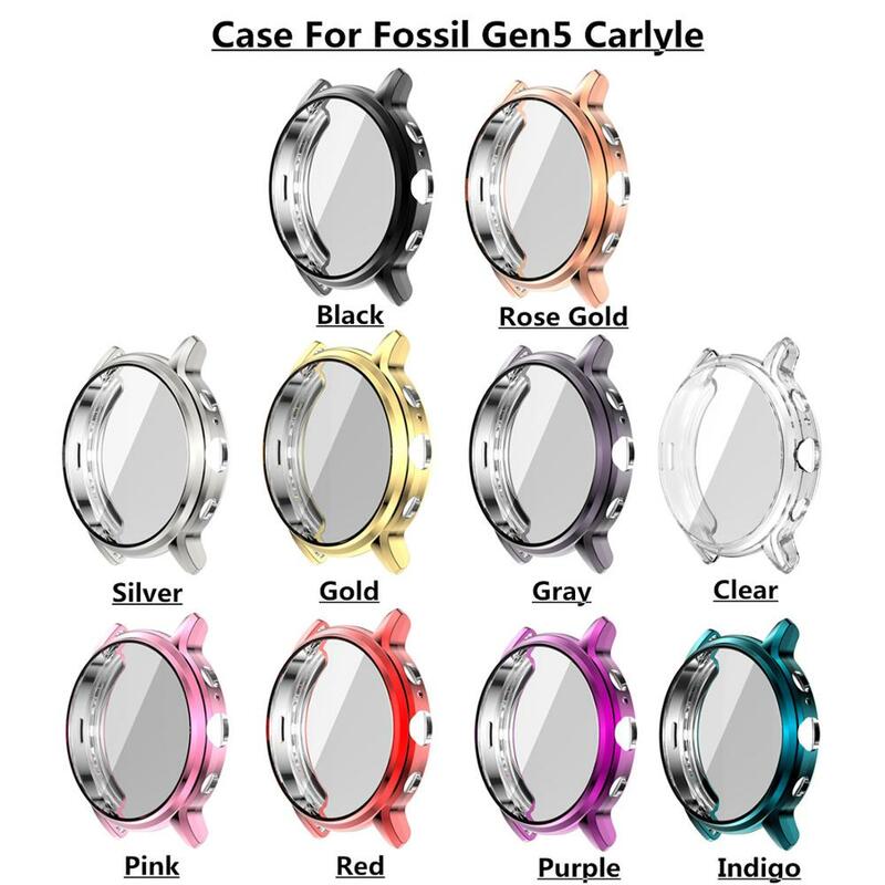 Chapeamento escudo tpu caso para fossil gen5 smartwatch para fossil gen 5 carlyle silicone hd capa de proteção de tela cheia