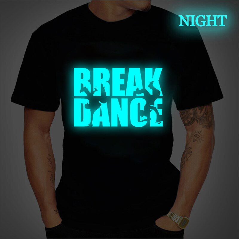 Hoge Kwaliteit Mannen Korte Mouw Break Dance Print Mannen T-shirt Casual O-hals Breakdancing Zomer Heren Tee Shirts Luminous Tshirt
