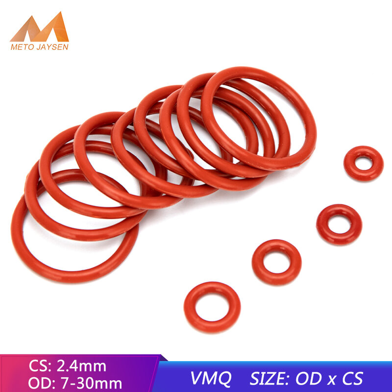 50pcs VMQ Silicone Rubber Sealing O-ring Replacement Red Seal O rings Gasket Washer OD 6mm-30mm CS 2.4mm DIY Accessories S95