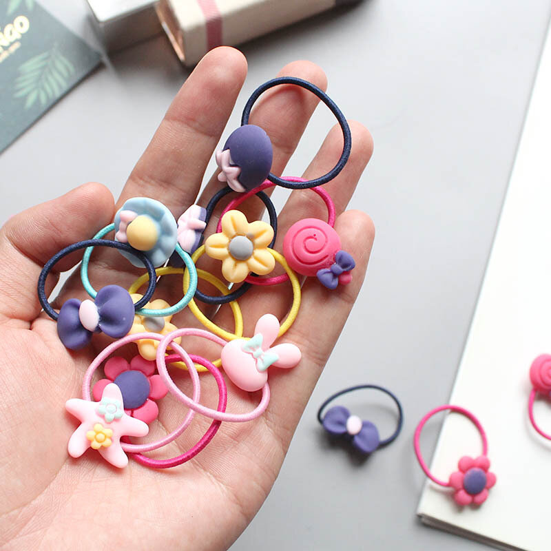 New Style 20Pcs/Set Colorful Flower Hair Accessories Kids Girls Rubber High Elasticity Ring Hair Band Head Rope Ponytail Holders