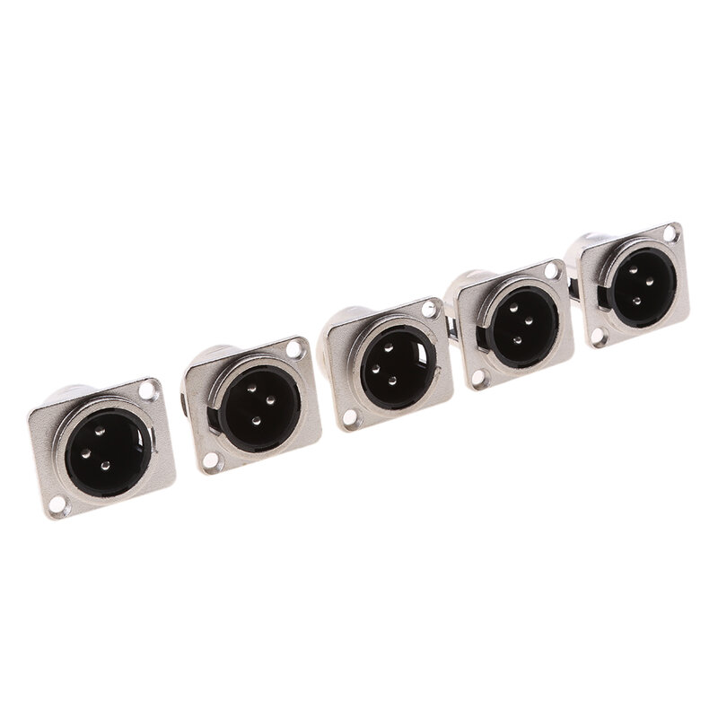 5pcs 3-Pin XLR Male Socket Chassis Panel Mount Metal Audio Video Connector
