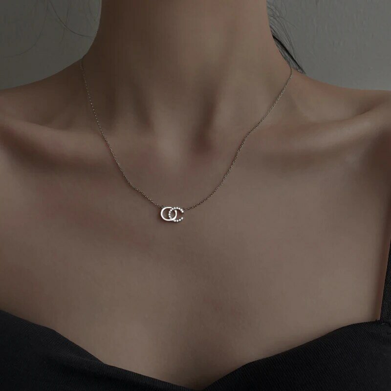 Silver 925 Sterling Silver Circle Necklace for Women 2021 New Trendy Letter Collarbone Necklace Ins Niche Design Necklace