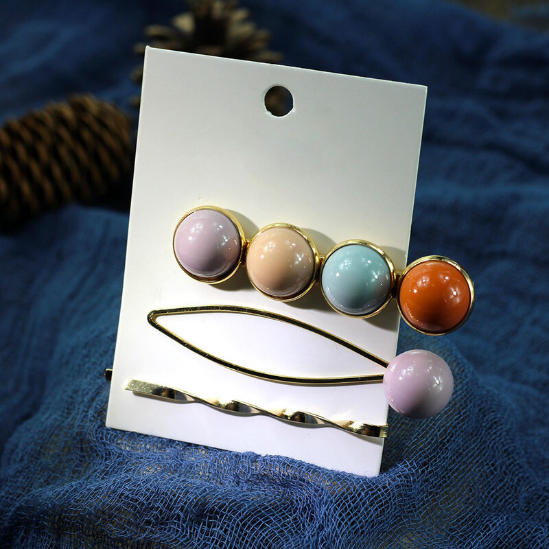 3 unids/set moda bola de Color horquillas perlas Clip de pelo para las mujeres clásico horquilla de barra chica Accesorios para peinados