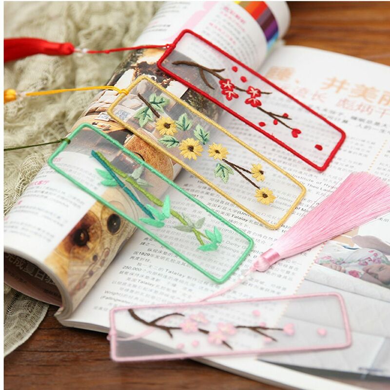 1PC DIY Chinese Style Bookmark Rectangle Embroidery Flowers Cross Stitch Kit Bookmark Needlework Embroidery Craft