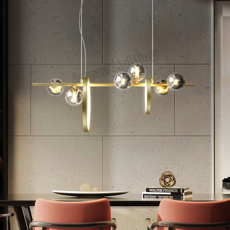 Artpad Nordic Gold Pendant Light Glass Ball Hanging Light Fixture G9 LED Pendant Lamp For Dining Room Living Room Table Bar