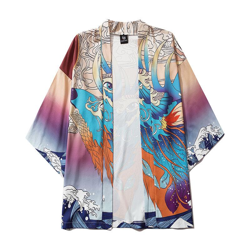 Cardigan traditionnel Yukata Streetwear imprimé pour hommes et femmes, Kimono de Style japonais, vêtements Haori