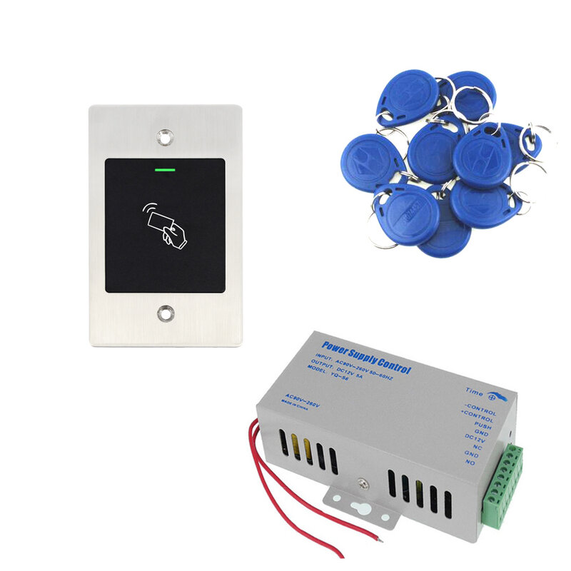 Kit de Control de acceso de Metal de 125KHZ, lector RFID integrado, abridor de puertas + alimentación 3A + etiquetas de identificación
