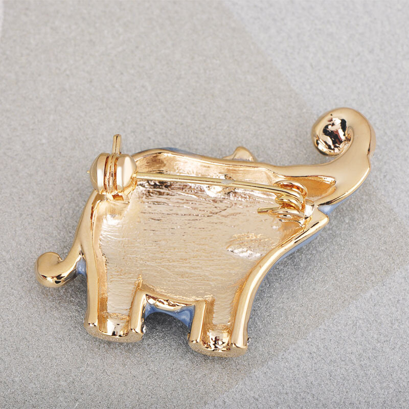 OI New Arrival lovely Blue Texture Enamel Elephant Shape Brooch Crystal Pins Brooches For Kids Scarf Clothes Jewelry