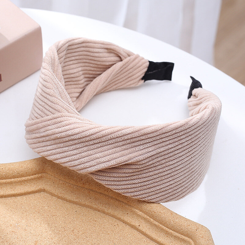 Simple Solid Color Corduroy Headbands for Women Fashion Hair Accessories Aldult Cross Wide Hair Hoop Winter Hairband