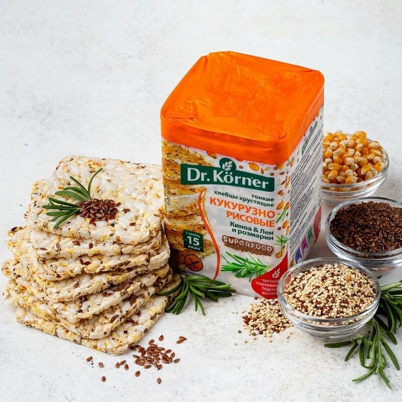 Хлебцы Dr. Korner 10 пачек по 100г хрустящие кукурузно-рисовые с киноа, льном и розмарином | Быстрая доставка из РФ