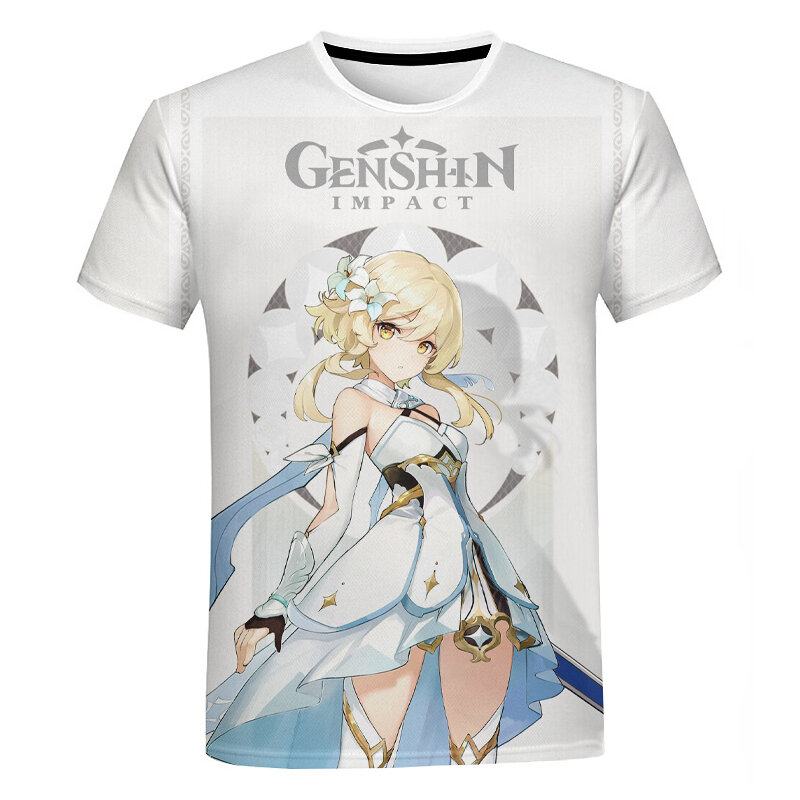 2021 футболки Genshin Impact, милые уличные футболки с персонажами аниме-игры, модные футболки большого размера унисекс с 3D принтом для мальчиков, де...