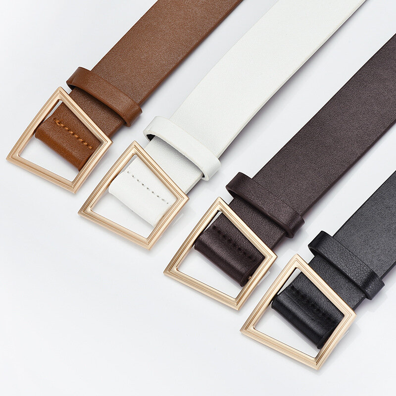 Cinturones de diseño para mujer, cinturón de cuero con hebilla de Metal dorado de alta calidad, para Vaqueros