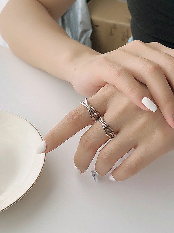 S'STEEL 925 Sterling Silver 2021 New Lovers' Rings Interweaved With Men's For Women's Minimalist Wedding Resizable Ring Jewelry
