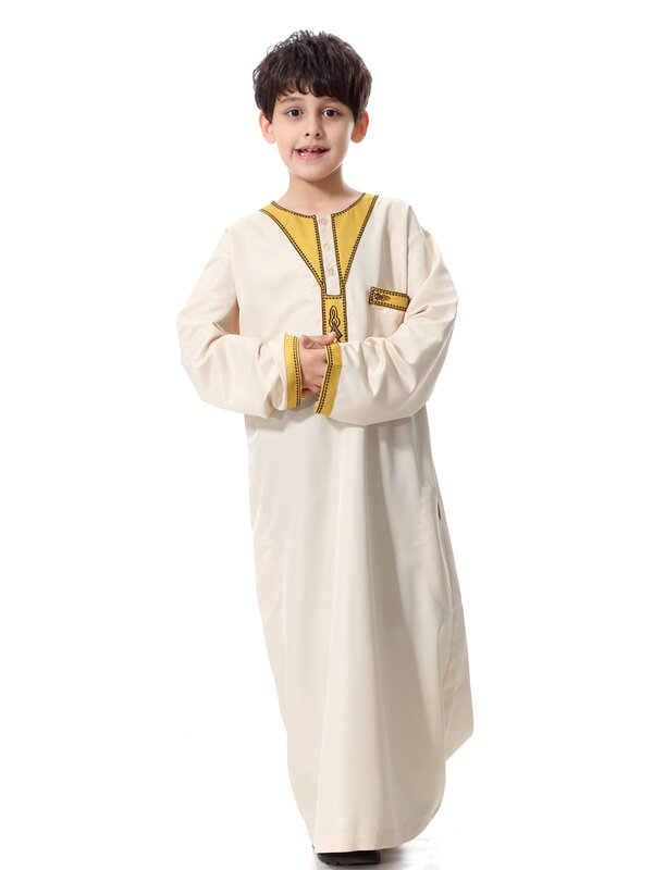 LES HOMMES MUSULMANS Kid Garçons Robes à manches longues broderie Arabe Dubaï Islamic Thobe Caftan