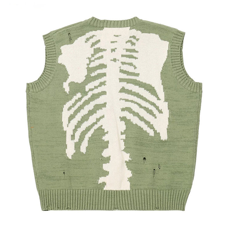 Hip Hop Hole maglione gilet uomo scheletro lavorato a maglia Harajuku coppia pullover maglioni senza maniche oversize Streetwear Vest taglia M-XL