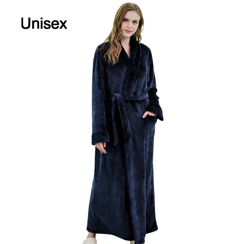 Home Soft Tie Closure Comfortable With Pocket Ankle Long Sleeve Couples Full Length Bath Robe Fashion Thickened Autumn Winter